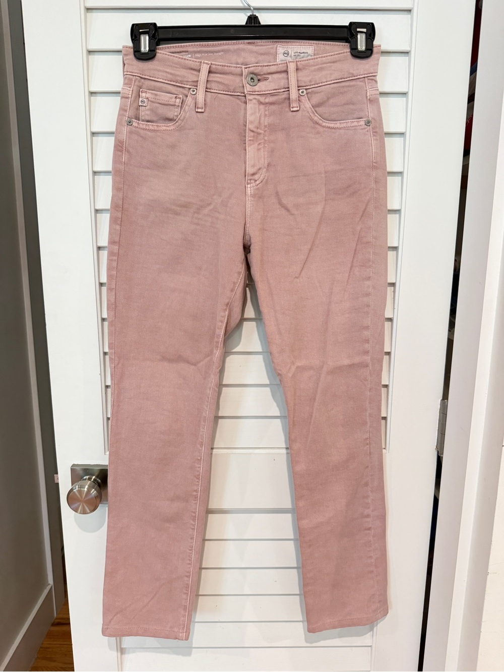 AG Adriano Goldschmeid Mari High Rise Slim Straight Jeans Sz 26 Pink Beige
